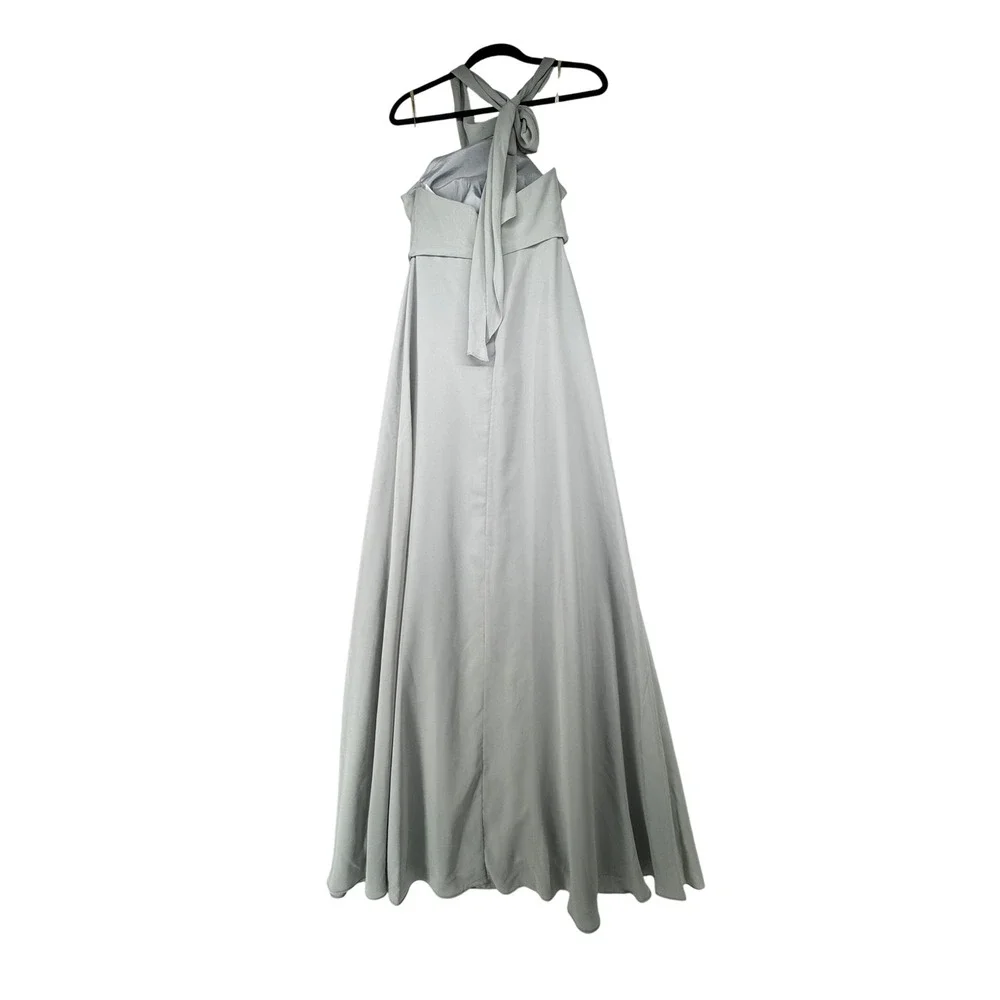 Jenny Yoo Dress Womens Size‎ 2 Brett Mineral Luxe Chiffon Halter Maxi Bridesmaid